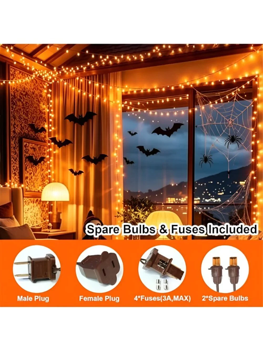 Orange Halloween Lights, 21.6FT100 LED String Lights, Waterproof & Connectable